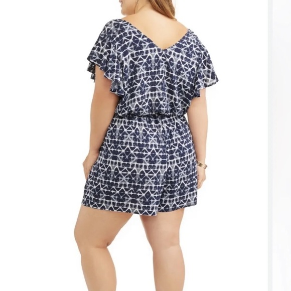 ❤️ BOGO Blue Ikat/Tie Dye Look Shorts Romper Size 2X - Picture 10 of 12
